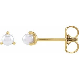 14K Yellow 2.5 mm Cultured White Seed Pearl Earrings