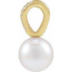 14K Yellow Cultured White Akoya Pearl & Natural Diamond Pendant - Whitestone Jewellery