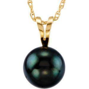 14K Yellow Cultured Black Akoya Pearl 18" Necklace