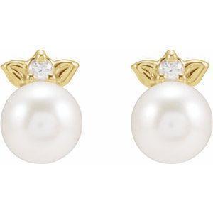 Pearl & Diamond Stud Earrings 