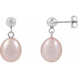 14k White Cultured Pink Freshwater Pearl drop Earrings