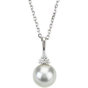 14K White Freshwater Pearl & Diamond 18" Necklace.