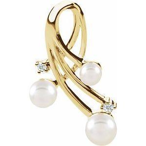 14K Yellow Cultured White Akoya Pearl & 1/10 Diamond Pendant