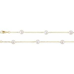 14K Yellow Cultured White Freshwater Pearl 14-Station 18" Necklace