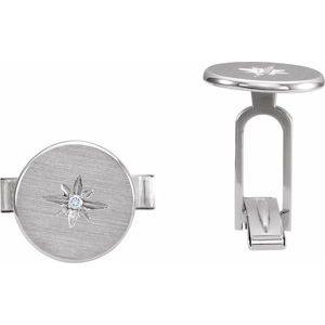 14K White .03 CTW Natural Diamond Star Cuff Links