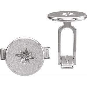 14K White 1.5 mm Round Star Cuff Link - Whitestone Jewellery