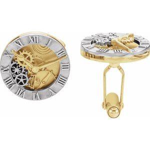 14K White/Yellow Clock Design Cuff Link