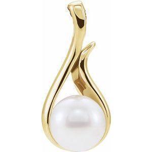 14K Yellow Cultured White Freshwater Pearl Pendant