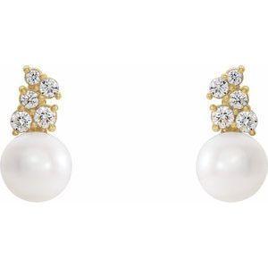 Cluster Diamond Pearl Earrings-Whitestone Jewellery 