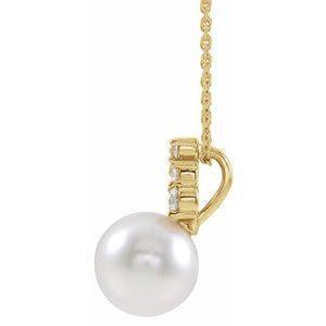 14K Yellow Cultured White Freshwater Pearl & Diamond 16-18" Necklace