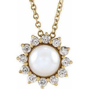 Halo-Style White Akoya Pearl & Diamond Necklace - Whitestone Jewellery