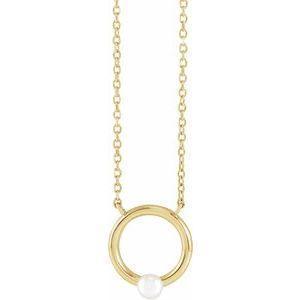 14K Yellow Cultured Seed Pearl Circle 18" Necklace