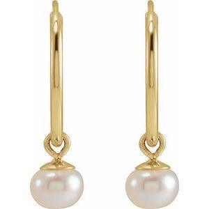 14K Yellow Cultured White Freshwater Pearl 12mm Endless Hoop Earrings.