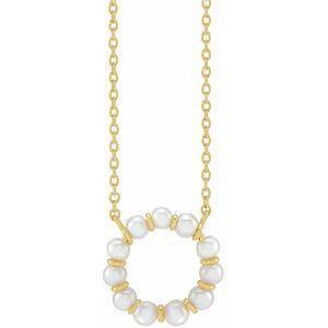 14K Yellow Cultured White Freshwater Pearl Circle 18" Necklace