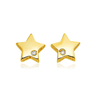 14k Yellow Gold Polished Star Earrings with Diamonds - Whitestone Jewellery