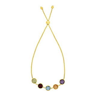 Adjustable Bracelet with Multicolored Large Round Gemstones in 14k Yellow Gold - Whitestone Jewellery