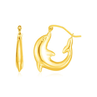 14K Yellow Gold Dolphin Hoop Earrings