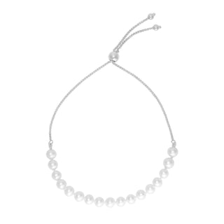 14k White Gold Adjustable Friendship Bracelet with Pearls (5.00 mm)