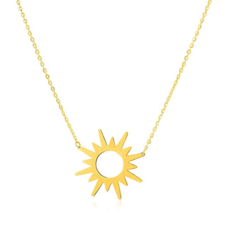 Yellow Gold Sun Burst Pendant Necklace 