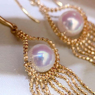 7-7.5mm Akoya Pearl 18K Tassel Dangle  Earrings