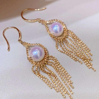 7-7.5mm Akoya Pearl 18K Tassel Dangle  Earrings