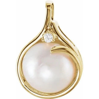 14K Yellow 15 mm Cultured White Mabé Pearl & Diamond Pendant.