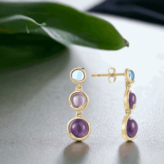 Genuine Blue Topaz and Amethyst Drop Earrings