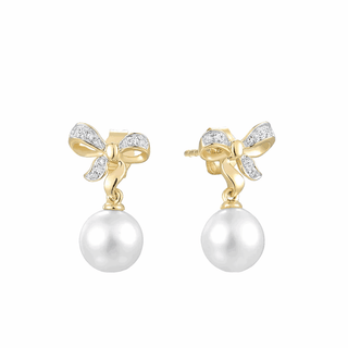 Gold Pearl Bow Earrings