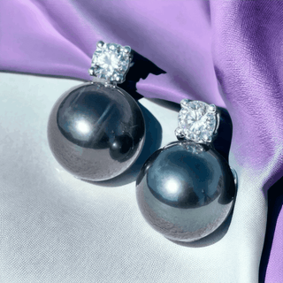 9-12mm White Gold Tahitian Pearl Moissanite Earrings