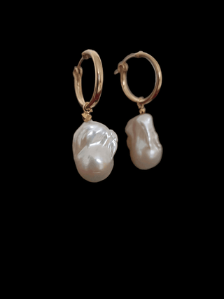 Gold Hoop Baroque Pearl Earrings 