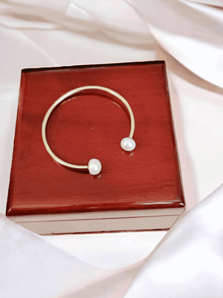 Gold Open Pearl Bangle - Whitestone Jewellery 