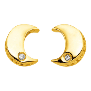 14k Yellow Gold Polished Moon Earrings with Diamonds - Whitestone Jewellery