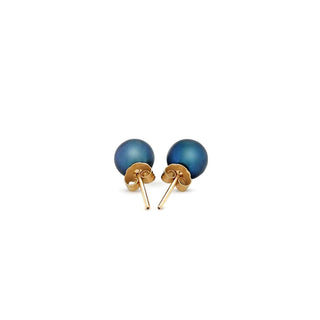 14k Yellow Gold Cultured Black Pearl Stud Earrings (7.0 mm) - Whitestone Jewellery