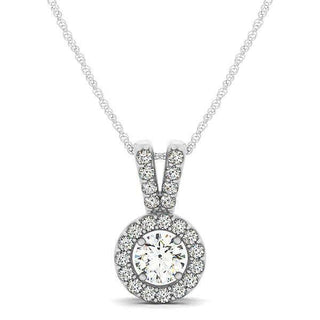 Round Pendant with Split Bail and Diamond Halo in 14k White Gold (3/4 cttw) - Whitestone Jewellery