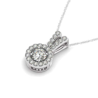 Round Pendant with Split Bail and Diamond Halo in 14k White Gold (3/4 cttw) - Whitestone Jewellery