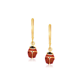 14k Yellow Gold Petite Enamel Lady Bug Drop Earrings - Whitestone Jewellery