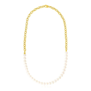 14k Yellow Gold Oval Chain Necklace with Pearls - Whitestone Jewellery