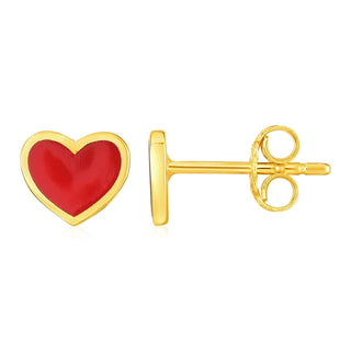 14k Yellow Gold and Enamel Red Heart Stud Earrings - Whitestone Jewellery