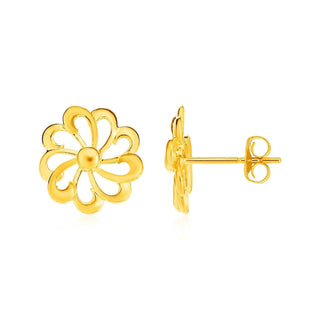 14k Yellow Gold Post Earrings with Flowers - Whitestone Jewellery