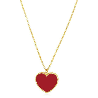 14k Yellow Gold High Polish Heart Red Cornelia Paste Necklace - Whitestone Jewellery