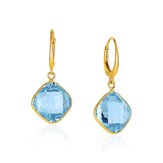 Drop Earrings with Blue Topaz Cushion Briolettes in 14k Yellow Gold - Whitestone Jewellery