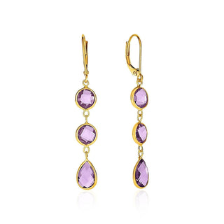 Drop Earrings with Round and Pear-Shaped Amethysts in 14k Yellow Gold - Whitestone Jewellery