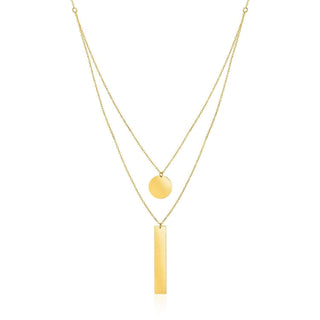 14k Yellow Gold 18 inch Two Strand Necklace with Circle and Bar Pendants - Whitestone Jewellery