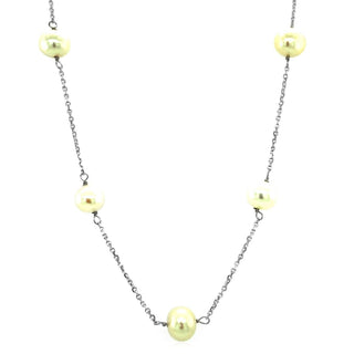 8mm White Gold Pearl Necklace 