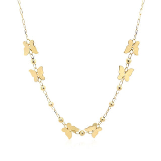 14k Yellow Gold 18 inch Necklace with Polished Butterflies and Beads - Whitestone Jewellery