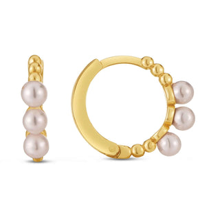 14k Yellow Gold Pearl Huggie Earrings - Whitestone Jewellery