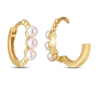 14k Yellow Gold Pearl Huggie Earrings - Whitestone Jewellery