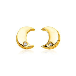 14k Yellow Gold Polished Moon Earrings with Diamonds - Whitestone Jewellery