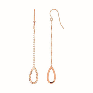 Textured Pear Shaped Long Drop Earrings in 14k Rose Gold - Whitestone Jewellery