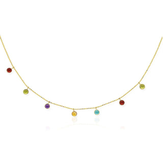 14k Yellow Gold Cable Chain Necklace with Round Multi-Tone Charms - Whitestone Jewellery